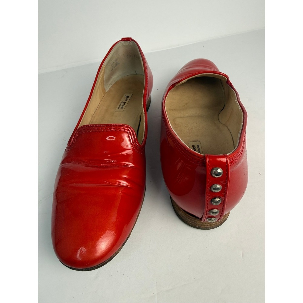Paul Green Red Patent Leather Studded Heel Loafers Munchen Slip On Flats‎ Size 8